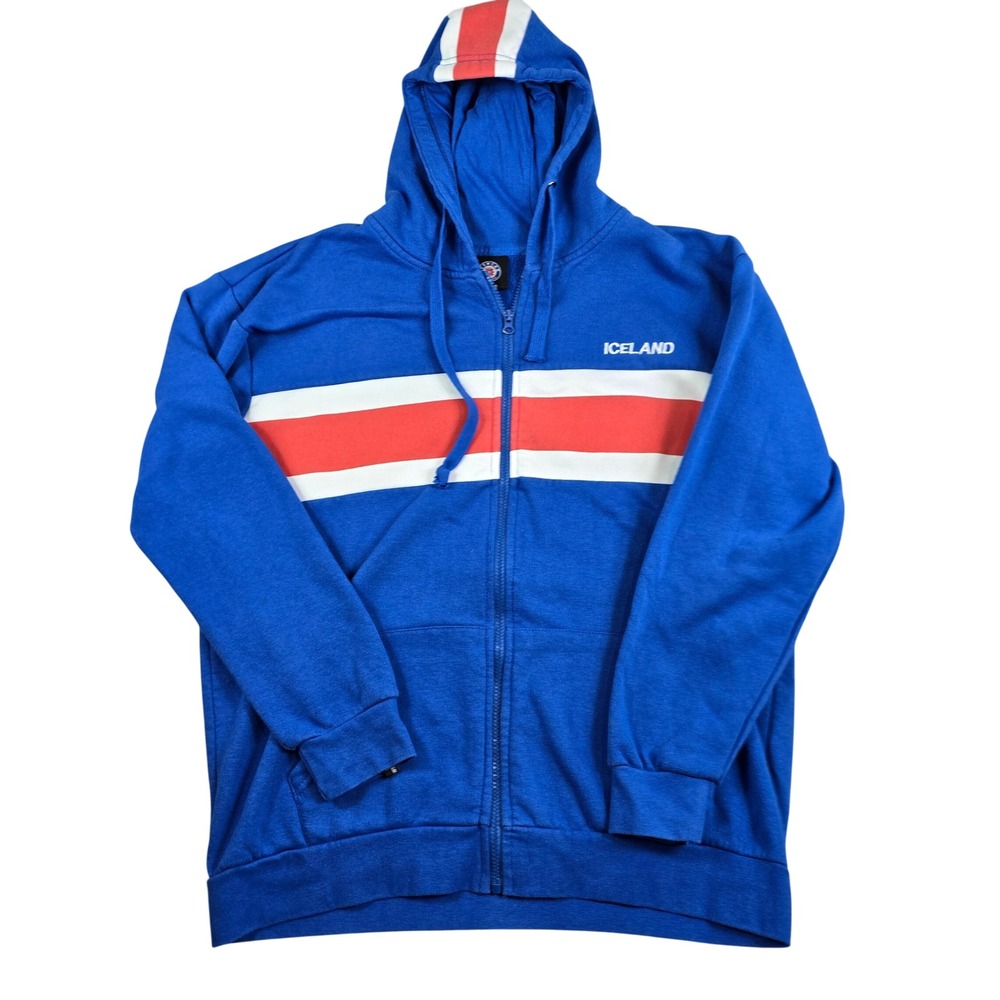 Icewear Iceland Full Zip Flag Hoodie Mens Large Blue Red White Stripe Jacket